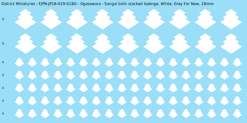 Ogasawara clan mon, White waterslide decal sheet, Grey For Now banner sizes, 28mm