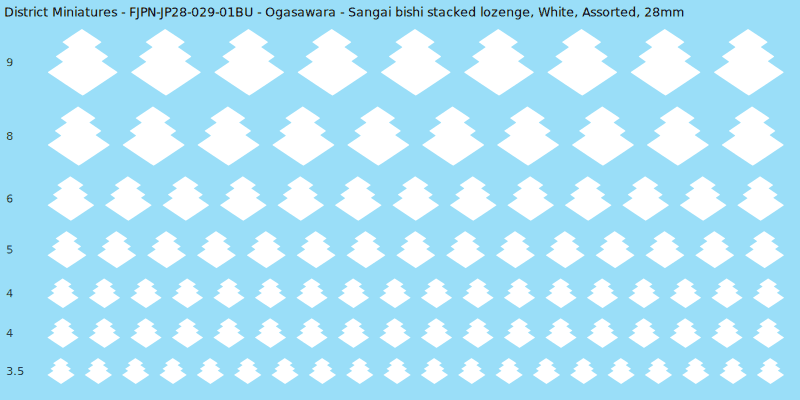 Ogasawara clan mon, White waterslide decal sheet, Assorted banner sizes, 28mm