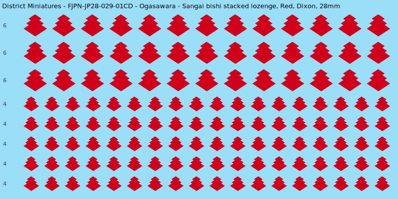 Ogasawara clan mon, Red waterslide decal sheet, Dixon banner sizes, 28mm