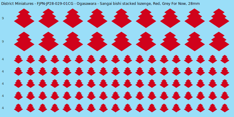 Ogasawara clan mon, Red waterslide decal sheet, Grey For Now banner sizes, 28mm
