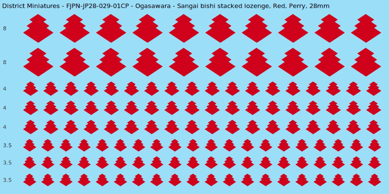 Ogasawara clan mon, Red waterslide decal sheet, Perry banner sizes, 28mm