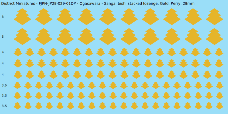 Ogasawara clan mon, Yellow/Gold waterslide decal sheet, Perry banner sizes, 28mm