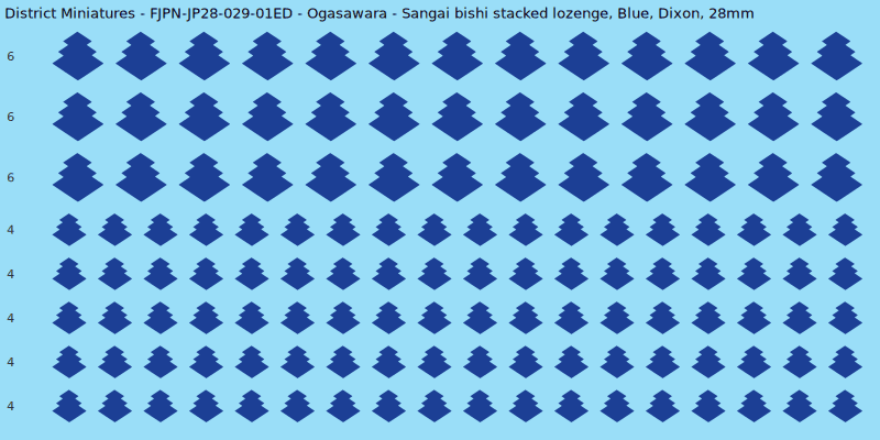 Ogasawara clan mon, Blue waterslide decal sheet, Dixon banner sizes, 28mm