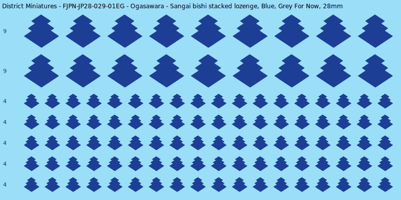 Ogasawara clan mon, Blue waterslide decal sheet, Grey For Now banner sizes, 28mm