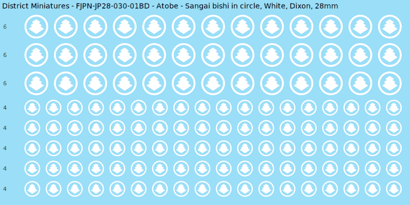 Atobe clan mon, White waterslide decal sheet, Dixon banner sizes, 28mm