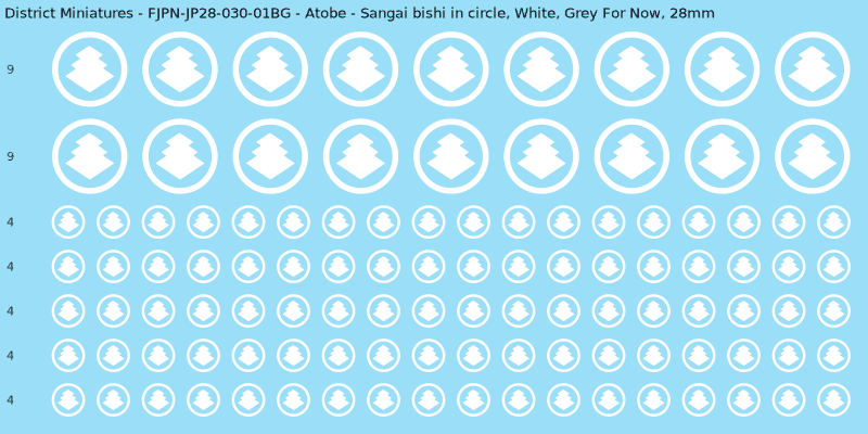 Atobe clan mon, White waterslide decal sheet, Grey For Now banner sizes, 28mm