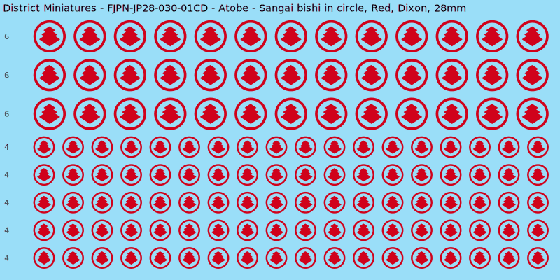 Atobe clan mon, Red waterslide decal sheet, Dixon banner sizes, 28mm