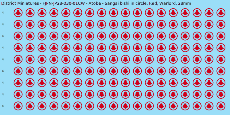 Atobe clan mon, Red waterslide decal sheet, Warlord banner sizes, 28mm