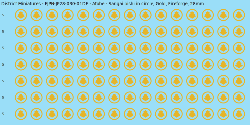 Atobe clan mon, Yellow/Gold waterslide decal sheet, Fireforge banner sizes, 28mm