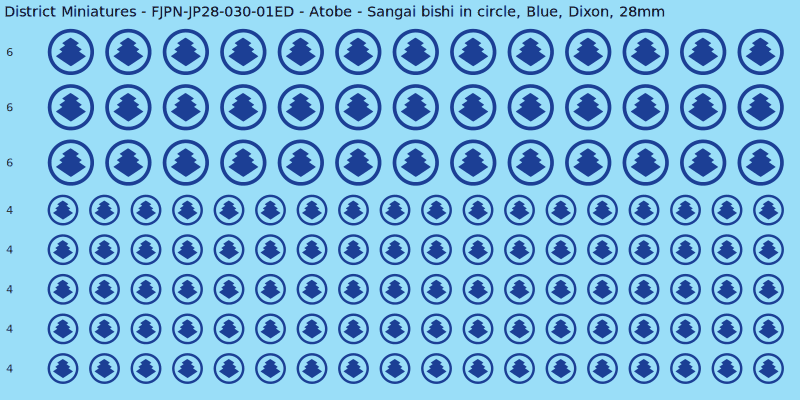 Atobe clan mon, Blue waterslide decal sheet, Dixon banner sizes, 28mm