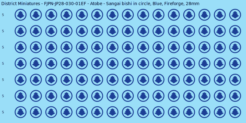 Atobe clan mon, Blue waterslide decal sheet, Fireforge banner sizes, 28mm