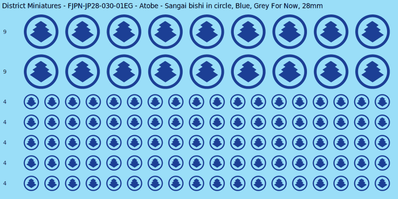 Atobe clan mon, Blue waterslide decal sheet, Grey For Now banner sizes, 28mm