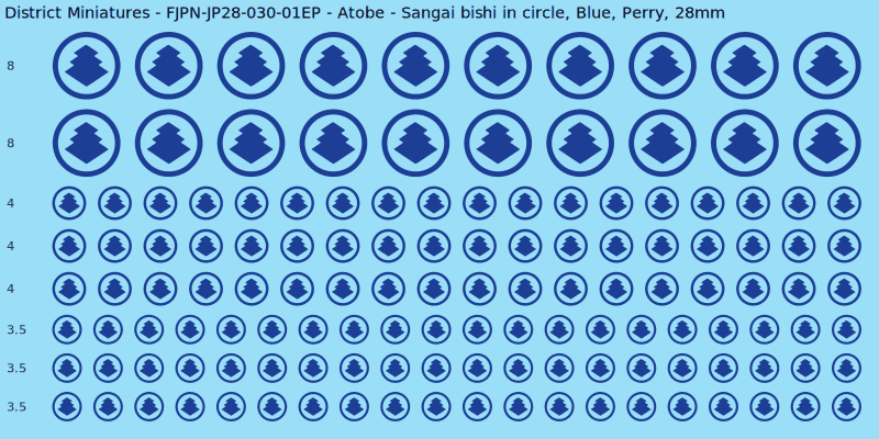 Atobe clan mon, Blue waterslide decal sheet, Perry banner sizes, 28mm