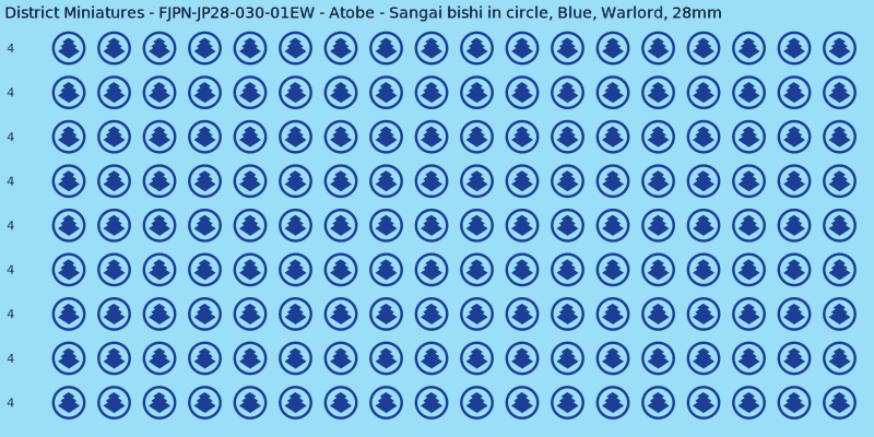 Atobe clan mon, Blue waterslide decal sheet, Warlord banner sizes, 28mm