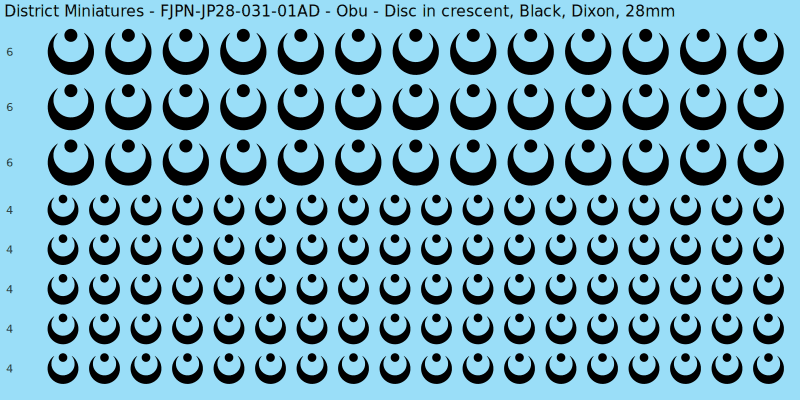 Obu clan mon, Black waterslide decal sheet, Dixon banner sizes, 28mm