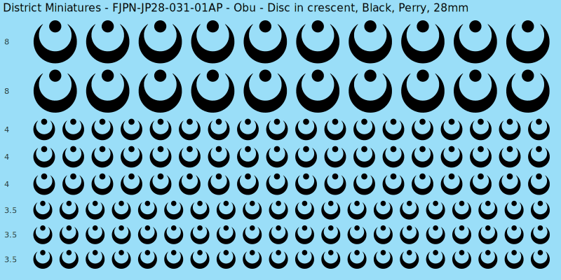 Obu clan mon, Black waterslide decal sheet, Perry banner sizes, 28mm