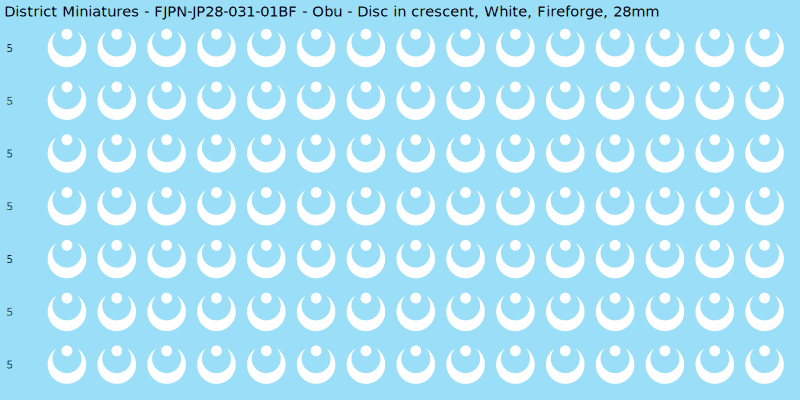 Obu clan mon, White waterslide decal sheet, Fireforge banner sizes, 28mm