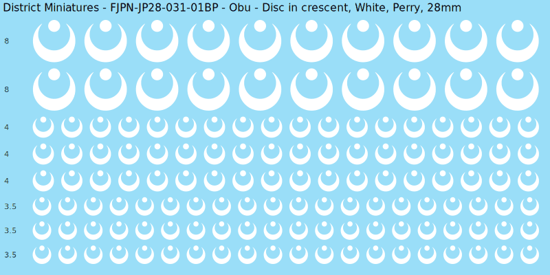 Obu clan mon, White waterslide decal sheet, Perry banner sizes, 28mm