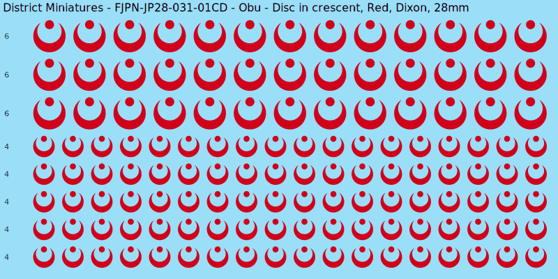 Obu clan mon, Red waterslide decal sheet, Dixon banner sizes, 28mm