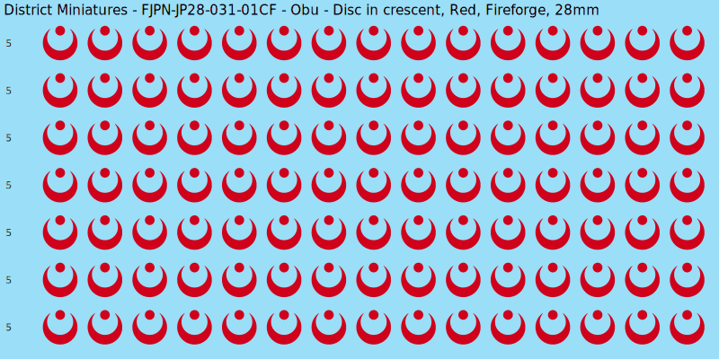 Obu clan mon, Red waterslide decal sheet, Fireforge banner sizes, 28mm
