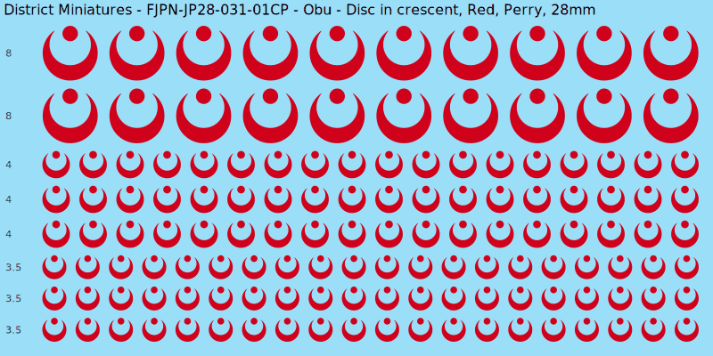 Obu clan mon, Red waterslide decal sheet, Perry banner sizes, 28mm