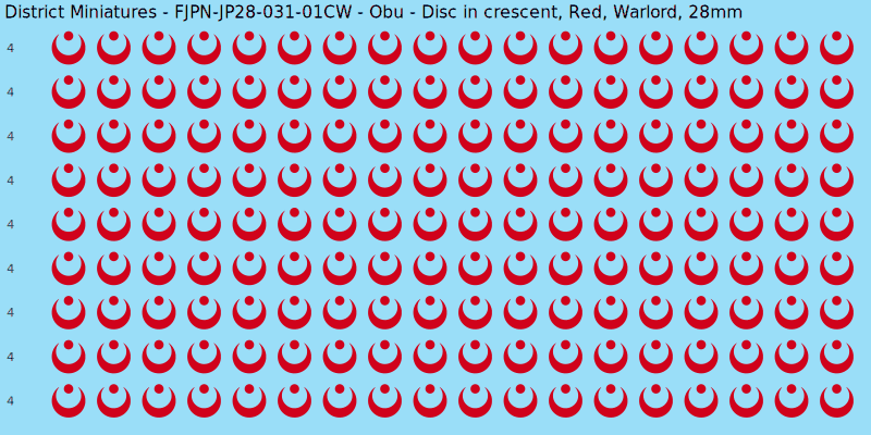 Obu clan mon, Red waterslide decal sheet, Warlord banner sizes, 28mm