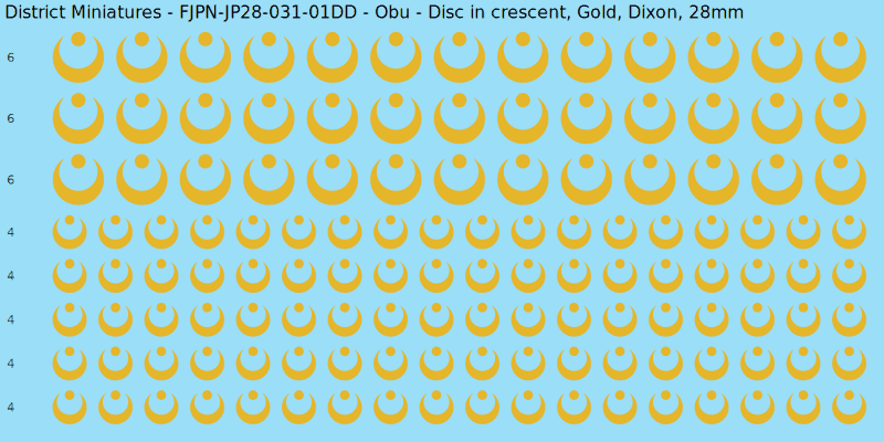 Obu clan mon, Yellow/Gold waterslide decal sheet, Dixon banner sizes, 28mm