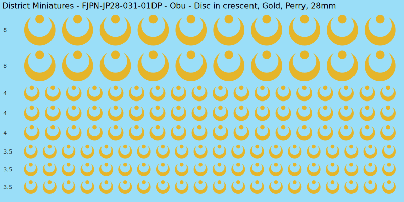Obu clan mon, Yellow/Gold waterslide decal sheet, Perry banner sizes, 28mm