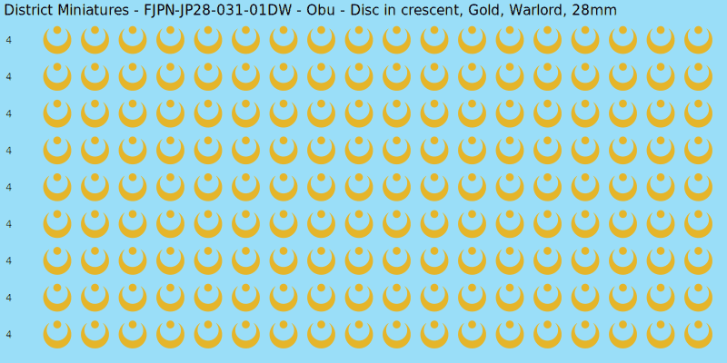 Obu clan mon, Yellow/Gold waterslide decal sheet, Warlord banner sizes, 28mm