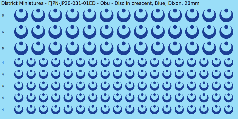 Obu clan mon, Blue waterslide decal sheet, Dixon banner sizes, 28mm
