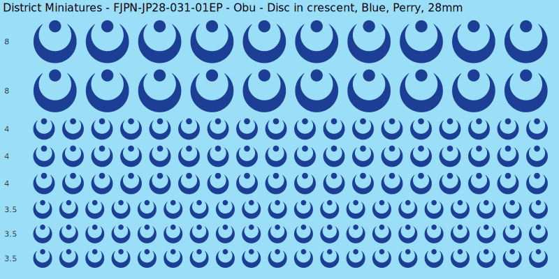 Obu clan mon, Blue waterslide decal sheet, Perry banner sizes, 28mm