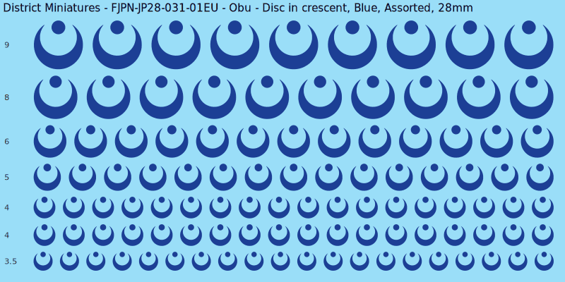 Obu clan mon, Blue waterslide decal sheet, Assorted banner sizes, 28mm