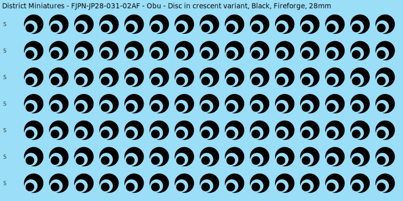 Obu clan mon, Black waterslide decal sheet, Fireforge banner sizes, 28mm