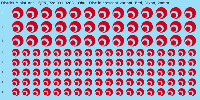 Obu clan mon, Red waterslide decal sheet, Dixon banner sizes, 28mm