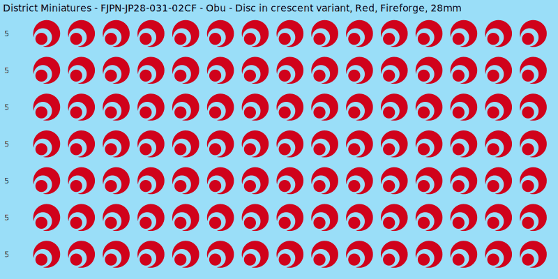 Obu clan mon, Red waterslide decal sheet, Fireforge banner sizes, 28mm