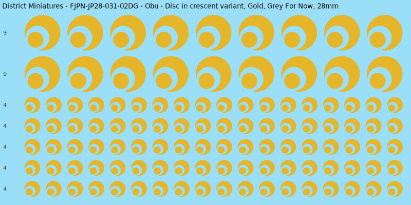Obu clan mon, Yellow/Gold waterslide decal sheet, Grey For Now banner sizes, 28mm