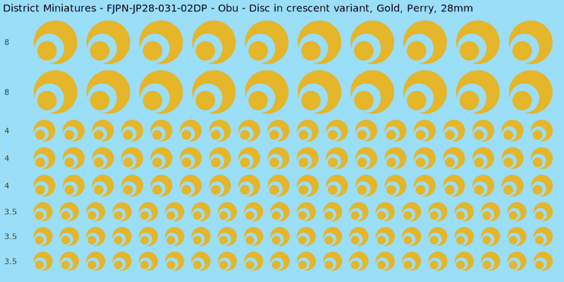 Obu clan mon, Yellow/Gold waterslide decal sheet, Perry banner sizes, 28mm