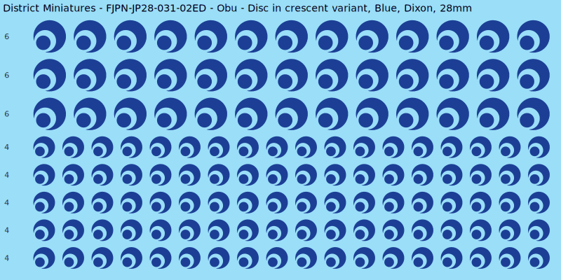 Obu clan mon, Blue waterslide decal sheet, Dixon banner sizes, 28mm