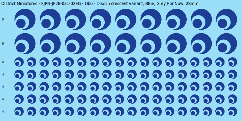 Obu clan mon, Blue waterslide decal sheet, Grey For Now banner sizes, 28mm