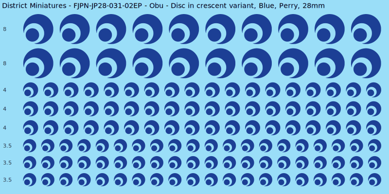 Obu clan mon, Blue waterslide decal sheet, Perry banner sizes, 28mm