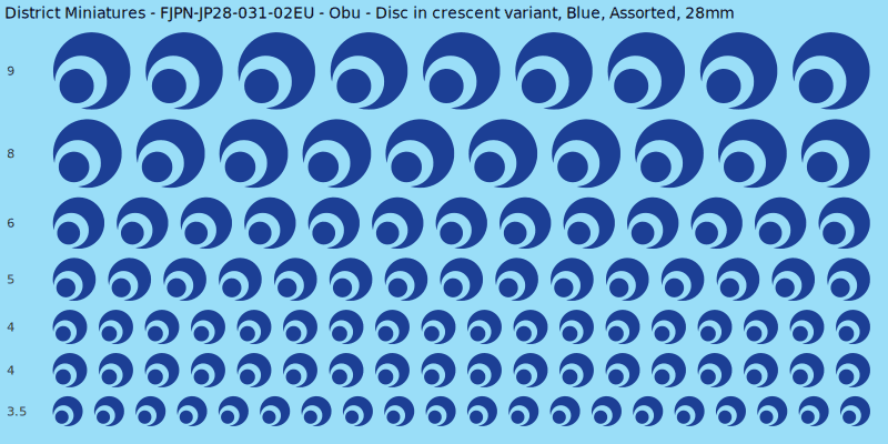 Obu clan mon, Blue waterslide decal sheet, Assorted banner sizes, 28mm