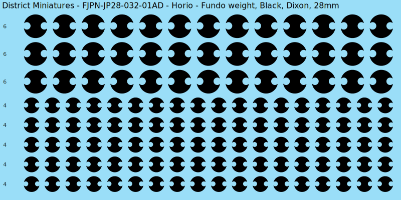 Horio clan mon, Black waterslide decal sheet, Dixon banner sizes, 28mm