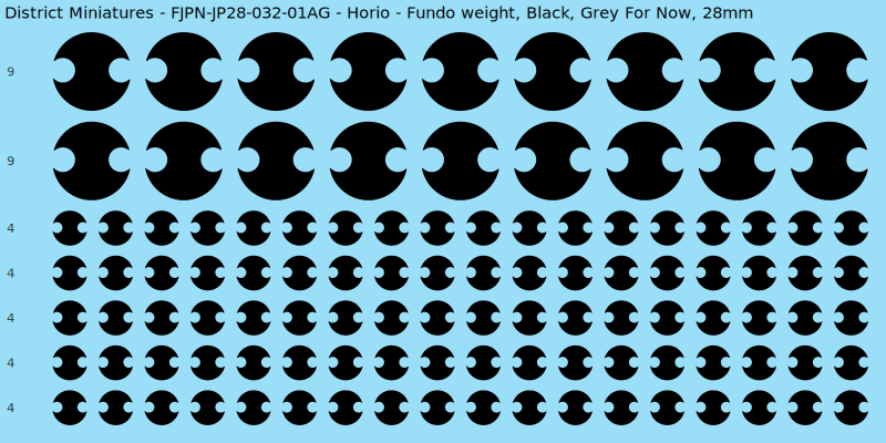 Horio clan mon, Black waterslide decal sheet, Grey For Now banner sizes, 28mm
