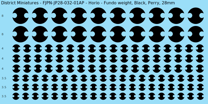 Horio clan mon, Black waterslide decal sheet, Perry banner sizes, 28mm