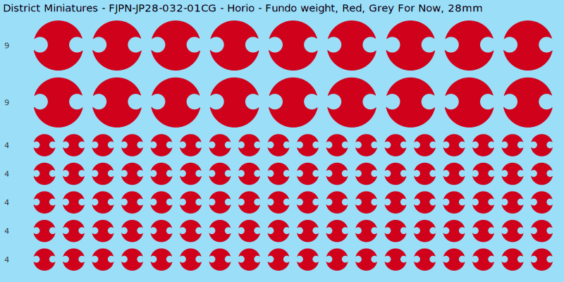 Horio clan mon, Red waterslide decal sheet, Grey For Now banner sizes, 28mm