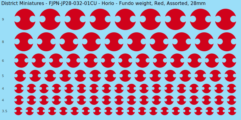 Horio clan mon, Red waterslide decal sheet, Assorted banner sizes, 28mm