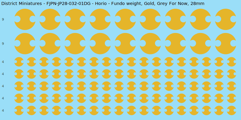 Horio clan mon, Yellow/Gold waterslide decal sheet, Grey For Now banner sizes, 28mm