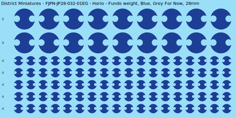 Horio clan mon, Blue waterslide decal sheet, Grey For Now banner sizes, 28mm