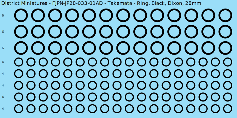 Takemata clan mon, Black waterslide decal sheet, Dixon banner sizes, 28mm