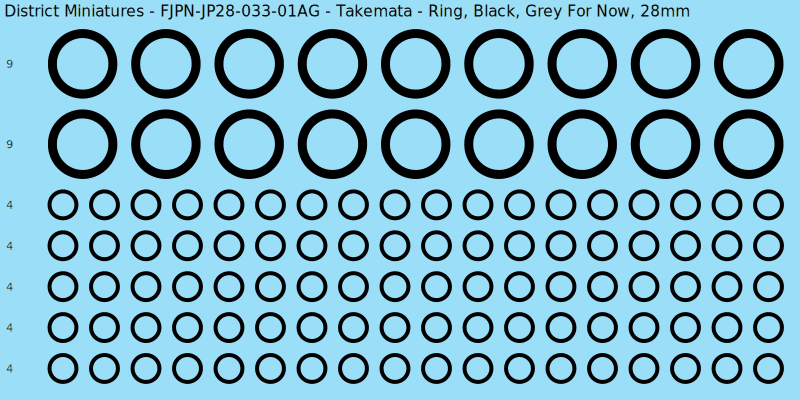 Takemata clan mon, Black waterslide decal sheet, Grey For Now banner sizes, 28mm